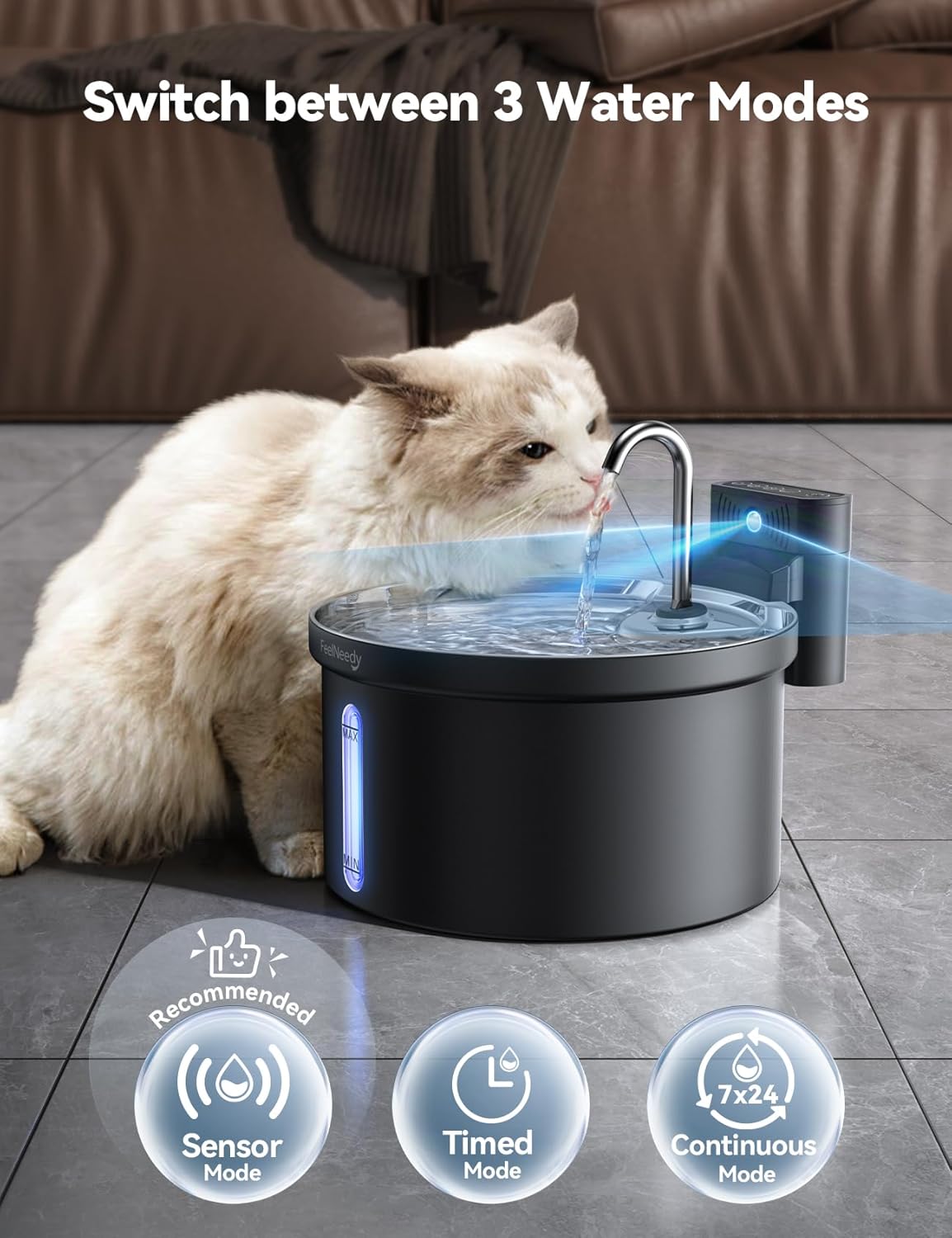 Wireless Cat Water Fountain [Water & Battery Separation]  4000Mah Battery Operated Cat Fountain, Cordless Pet Fountain with Motion Sensor for Cats Dogs-3.5L/118Oz